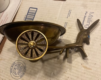 Brass Gold DONKEY CART Bowl on Wheels, 1950's-60's, TAMAR, Magnificent, Vintage, Israel, Beautiful!!