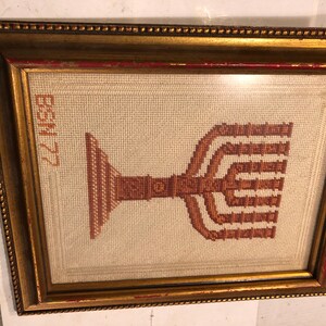 21"X17" Beautifully Framed  Needlepoint 7 ARM MENORAH, Magnificent, L@@K!