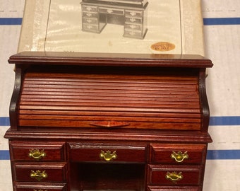 Vintage CONCORD Dollhouse &quot;MUSEUM QUALITY&quot; Brown/Burgundy Roll Top Desk #3051  Mint in Box!! Amazing! Read!