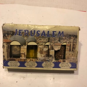 Vintage JERUSALEM SOUVENIR - Holy Water, Holy Oil, Holy Incense, Holy Soil, in Original Box, Nice!!
