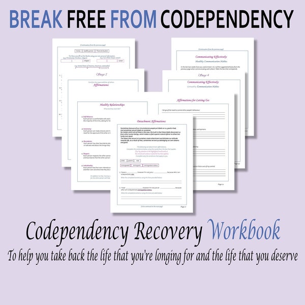 Codependency Recovery Workbook (for Self Awareness/Personal Growth/Self Help)   Digital Download, Printable