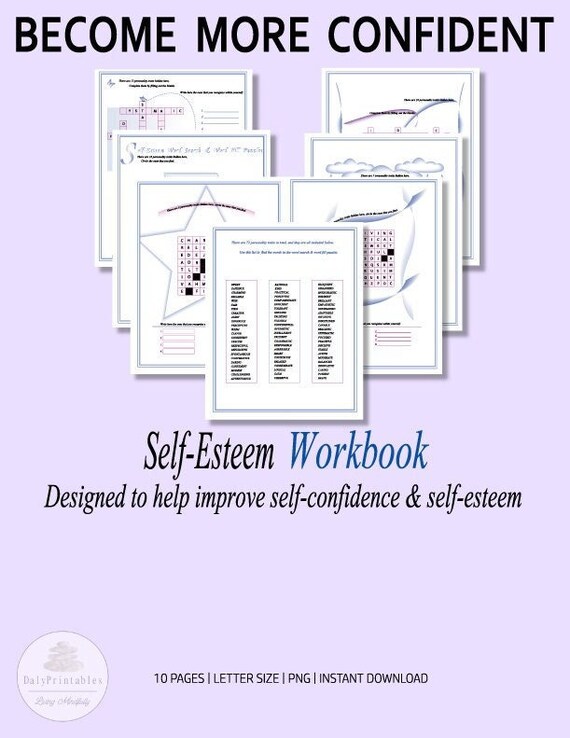 Self-Esteem Workbook  (for Self Awareness/Personal Growth/Self Help)   Digital Download, Printable