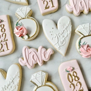 Bridal Shower Sugar Cookies Decorated Wedding Custom Sugar Cookies Gift / Dessert Table / Party Favor