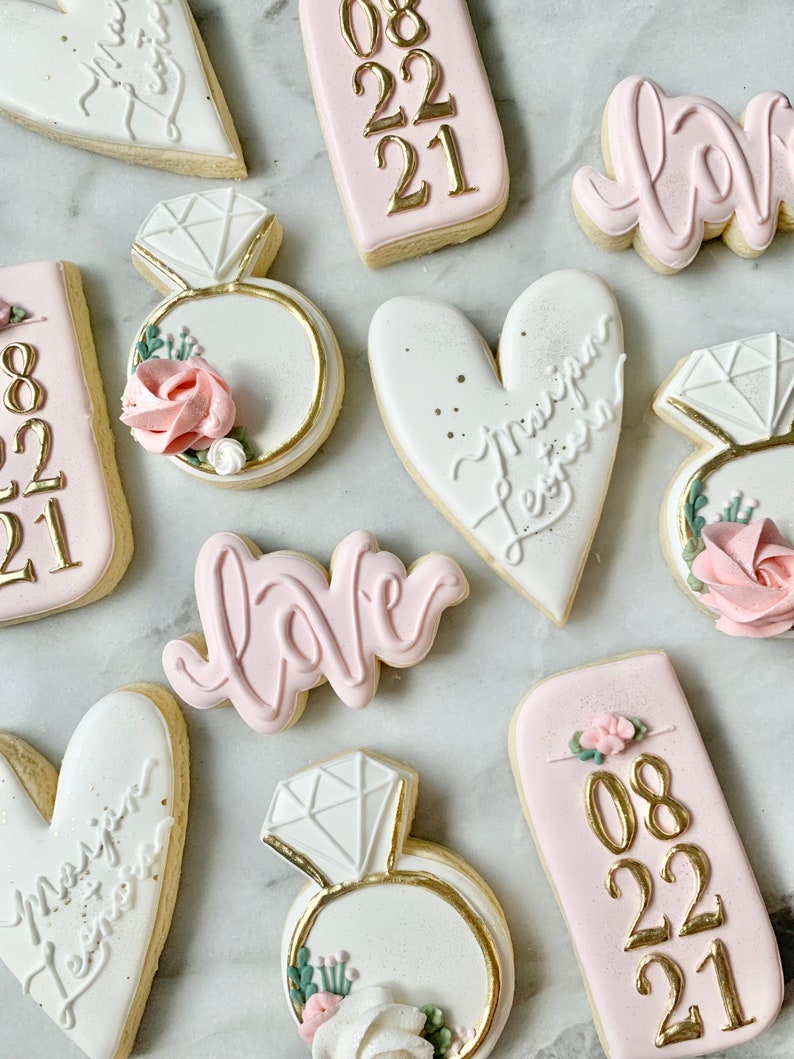 Bridal Shower Sugar Cookies Decorated Wedding Custom Sugar Cookies Gift / Dessert Table / Party Favor image 1