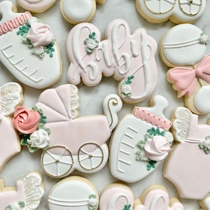 Baby Shower Sugar Cookies Decorated Custom Sugar Cookies Gift / Dessert Table / Party Favor - Detailed Baby Cookies