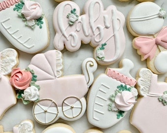 Baby Shower Sugar Cookies Decorated Custom Sugar Cookies Gift / Dessert Table / Party Favor - Detailed Baby Cookies