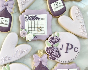 Bridal Shower Sugar Cookies Decorated Wedding Custom Sugar Cookies Gift / Dessert Table / Party Favor - Detailed Floral Cookies
