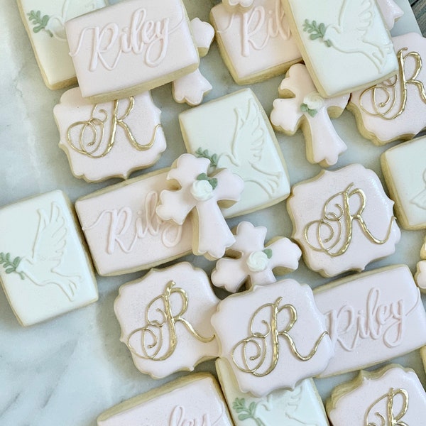 Baptism Sugar Cookies Christening Mini Decorated Sugar Cookies Gift / Dessert Table / Party Favor