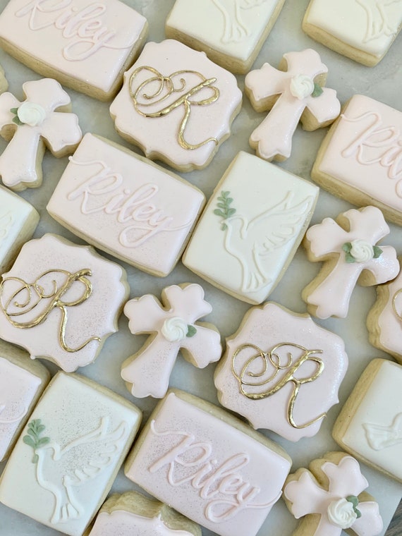 Baptism Sugar Cookies Christening Mini Decorated Sugar Cookies Etsy