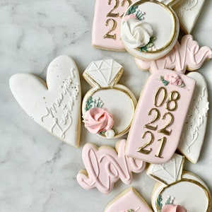 Bridal Shower Sugar Cookies Decorated Wedding Custom Sugar Cookies Gift / Dessert Table / Party Favor image 2