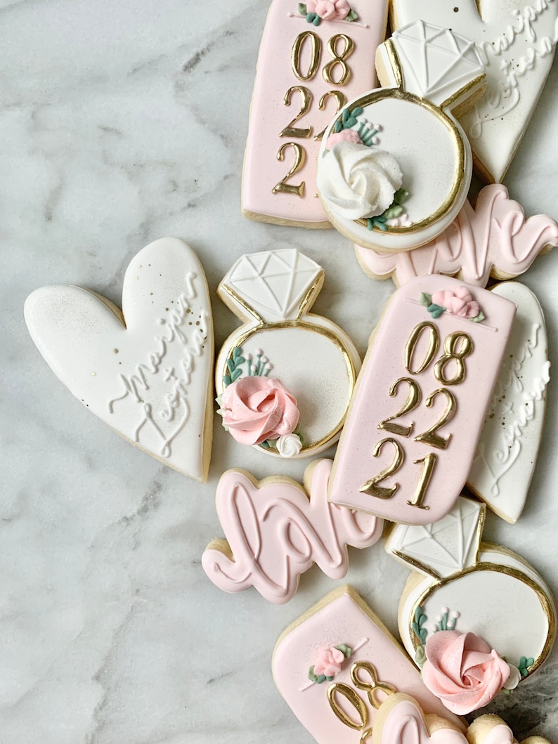 Bridal Shower Sugar Cookies Decorated Wedding Custom Sugar Cookies Gift / Dessert Table / Party Favor image 2