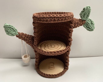 Dollhouse, crochet log house,  three level house with swing