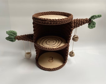 Dollhouse, crochet log house,  three level house with swing and lift