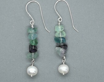 Fluorite & Freshwater Pearl Drop Earring