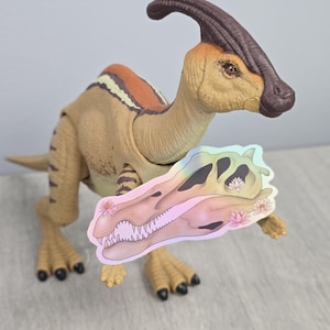 Spinosaurus Dinosaur Fossil Water Lily Flower Holographic Stickers