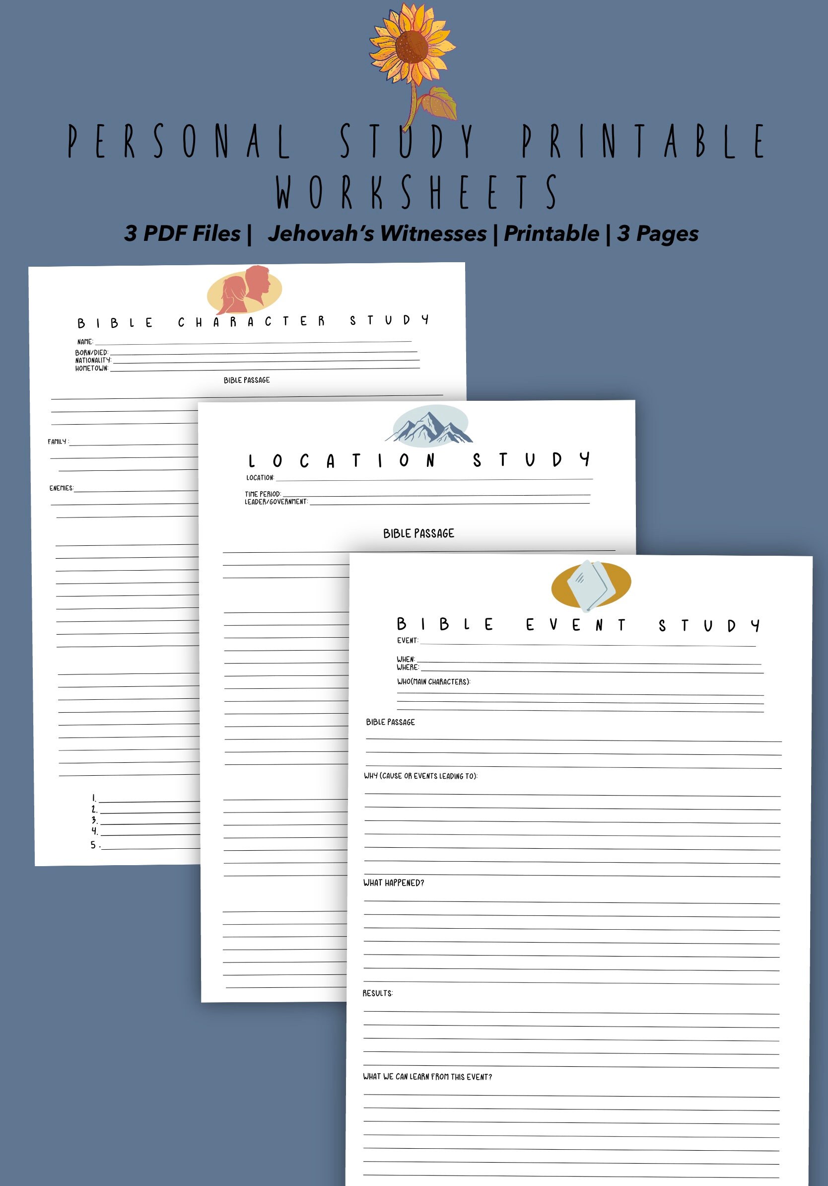 Jehovah’s Witnesses Personal Study Worksheets - Bible Event/Bible loc…