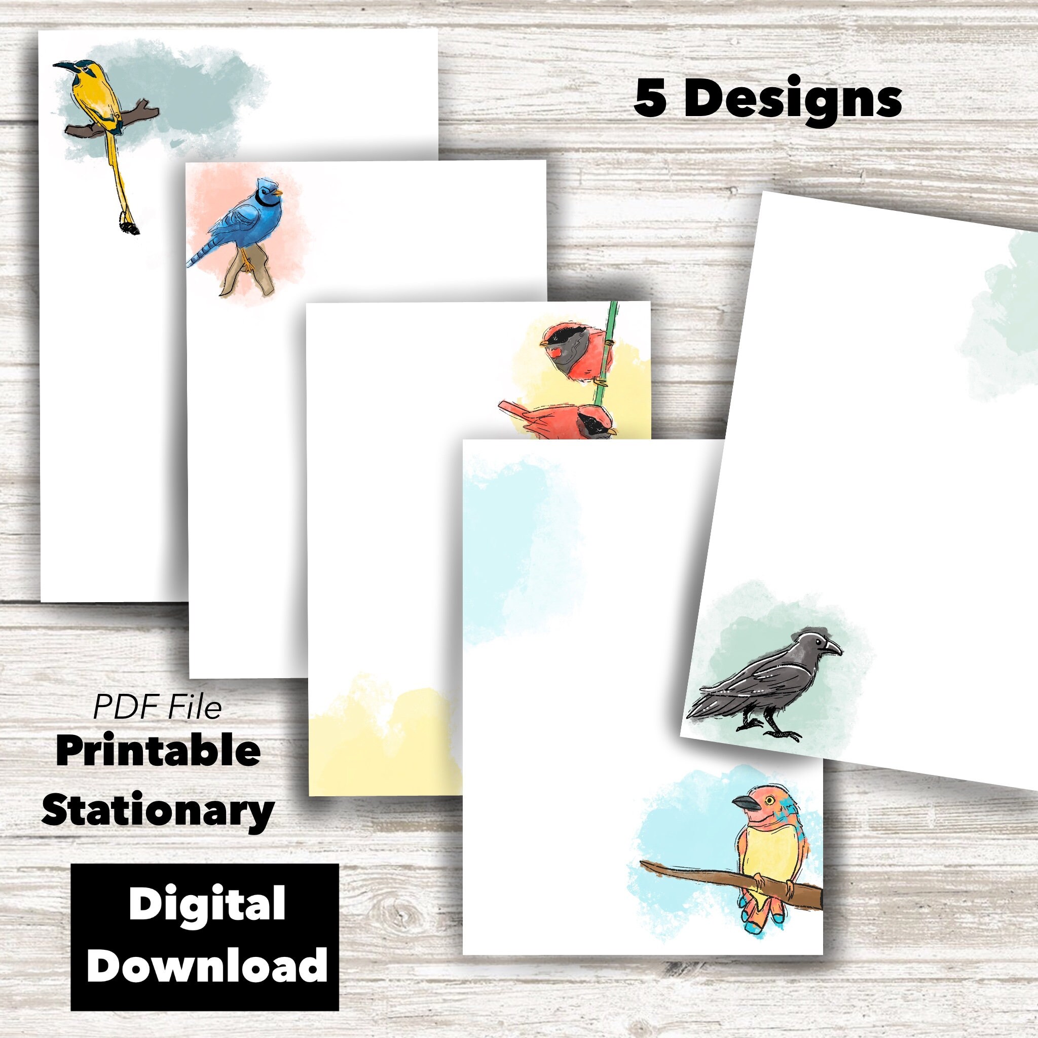 Bird Themed Printable Stationary Set Digital Download Etsy
