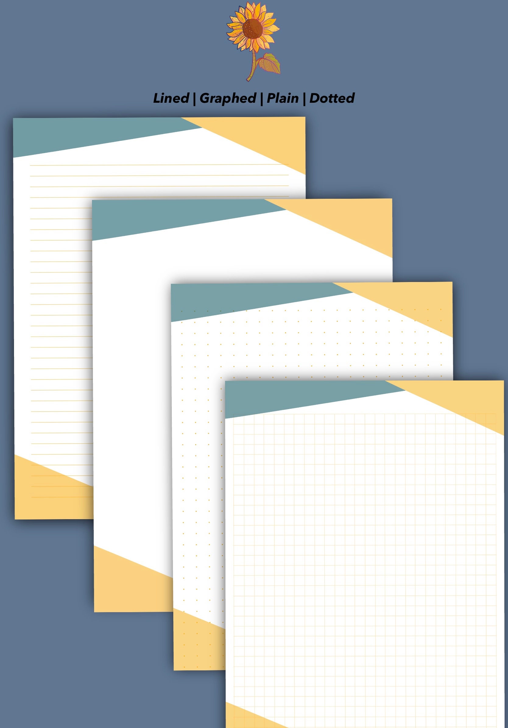 Teal And Yellow Stationary Paper Set Printable 16 Pages Etsy