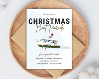 Christmas Boat Parade Invitation Template, Editable, Christmas Party Invite, Yacht Party, Holiday Party Evite, Christmas Parade