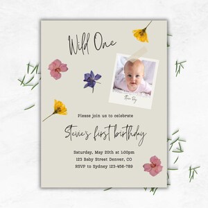 Wild One First Birthday Party Invitation Template, Editable, Wildflower 1st Birthday Digital Evite
