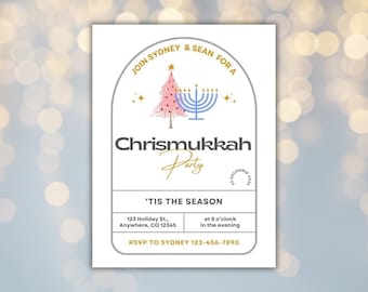 Chrismukkah Party Invitation Template, Editable, Holiday Party Invite, Christmas, Hanukkah, Bold, Trendy, Typography