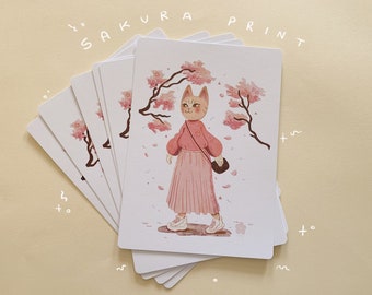 Sakura Print Cherry Blossom Print | Spring Art Print | A5 Original Artist Print | Animal and Nature Themed