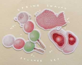 Sticker Set of 4 Japanese Snacks Stickers Pastel Stationary Handmade UK
