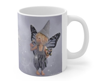 Coffe Cup with Prince Fairy Faerie Elf Anthony Cornflower Ceramic Mug present for little girl Birthday Christmas gift for child