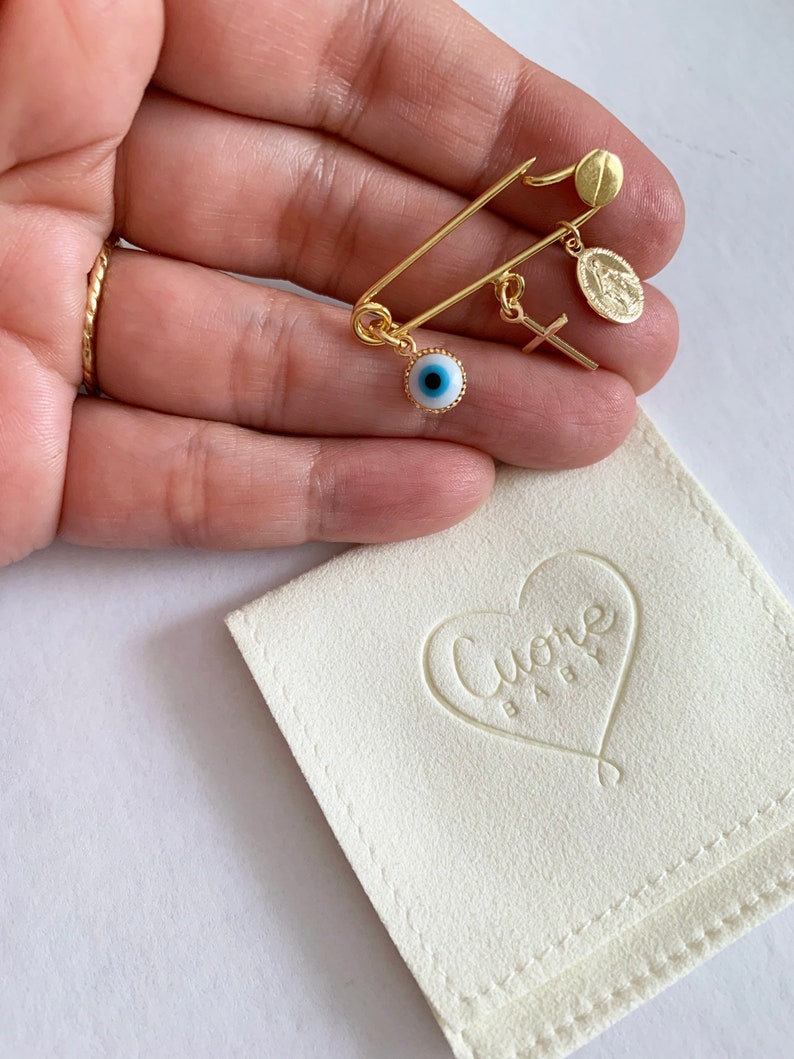24K Gold Baby Safety Pin. Evil Eye Baby Safety Pin. Gold Etsy