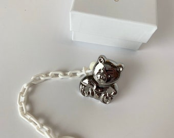 Baby pacifier clip. Silver pacifier holder. Baby pacifier holder. Luxury baby accessory. Baby gift. New born gift. Baby shower gift.