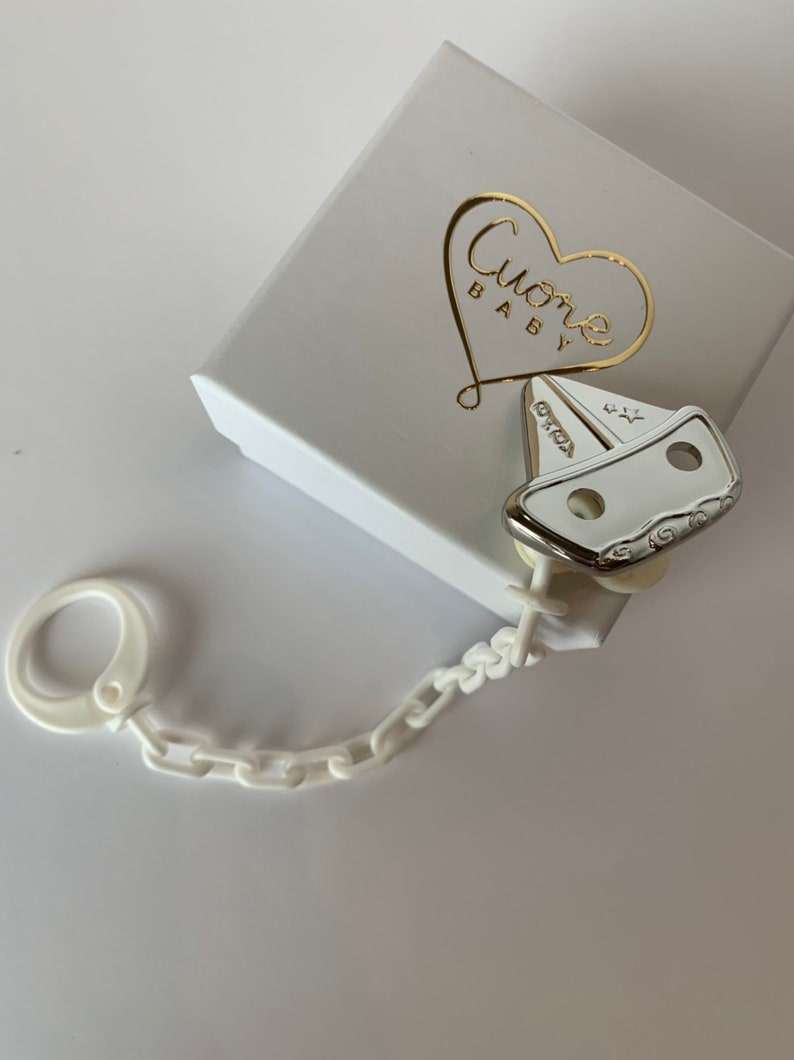 Christening gift New born gift Baby pacifier holder Silver plated pacifier clip Baby gift Baby shower gift Silver Pacifier clip