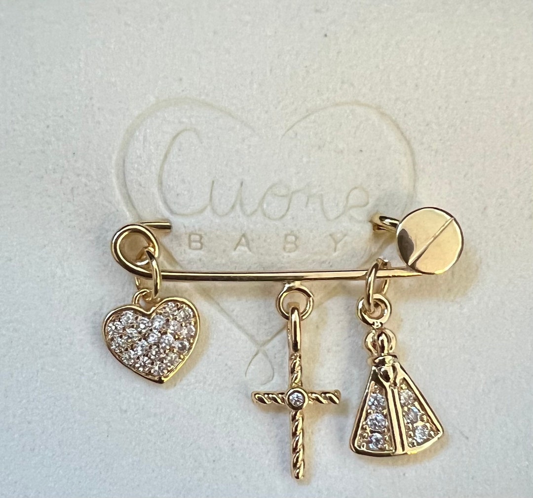 24K Baby Safety Pin Gold Plated. Pin Brooch. Baby Protection. Stroller