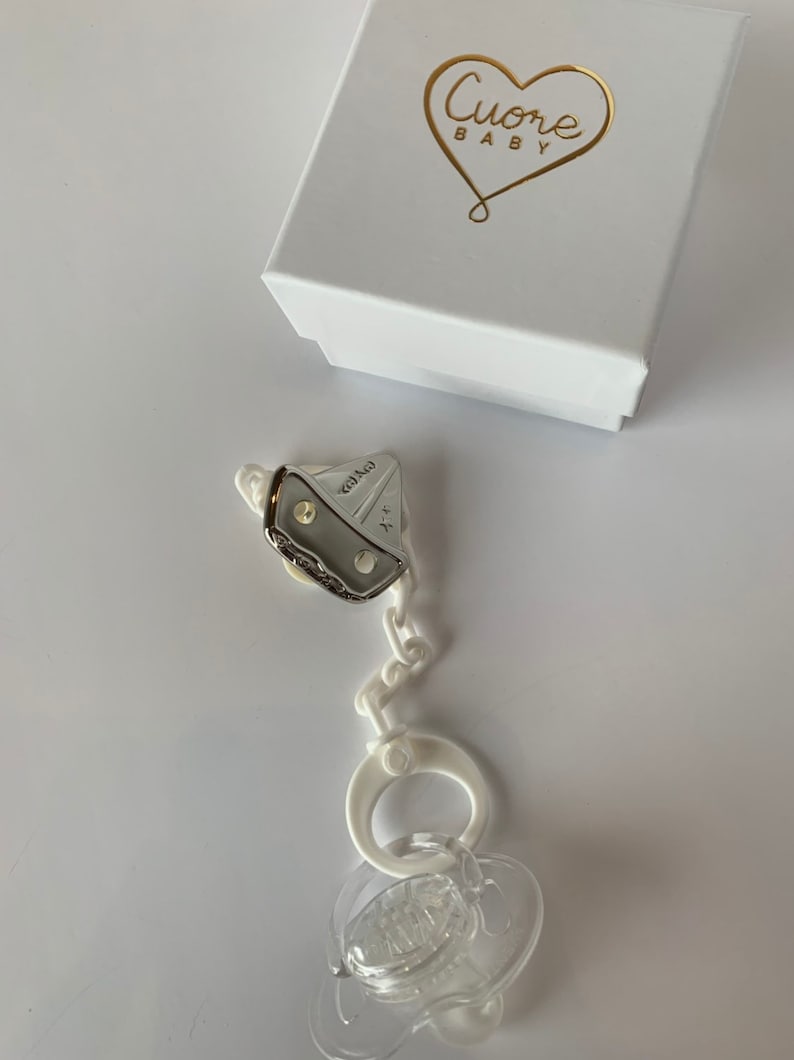 Christening gift New born gift Baby pacifier holder Silver plated pacifier clip Baby gift Baby shower gift Silver Pacifier clip