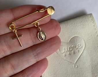 24K Baby safety pin gold plated. Pin brooch. Baby protection. Stroller pin. Baptism gift. New born gift. Baby shower gift. Stroller pin