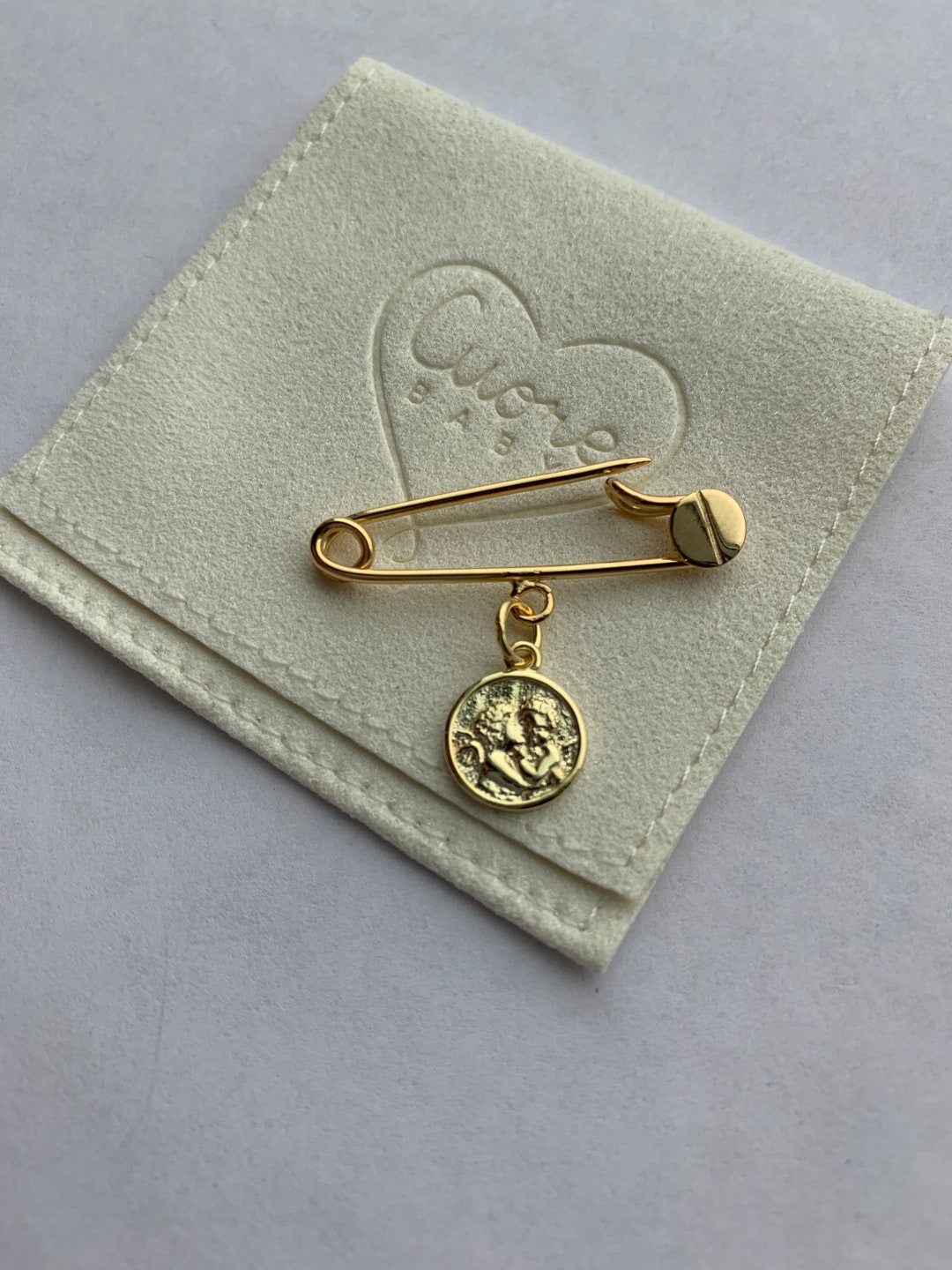 Gold Plated Safety Pin. Baby Safety Pin. Baby Pin Brooch. Stroller