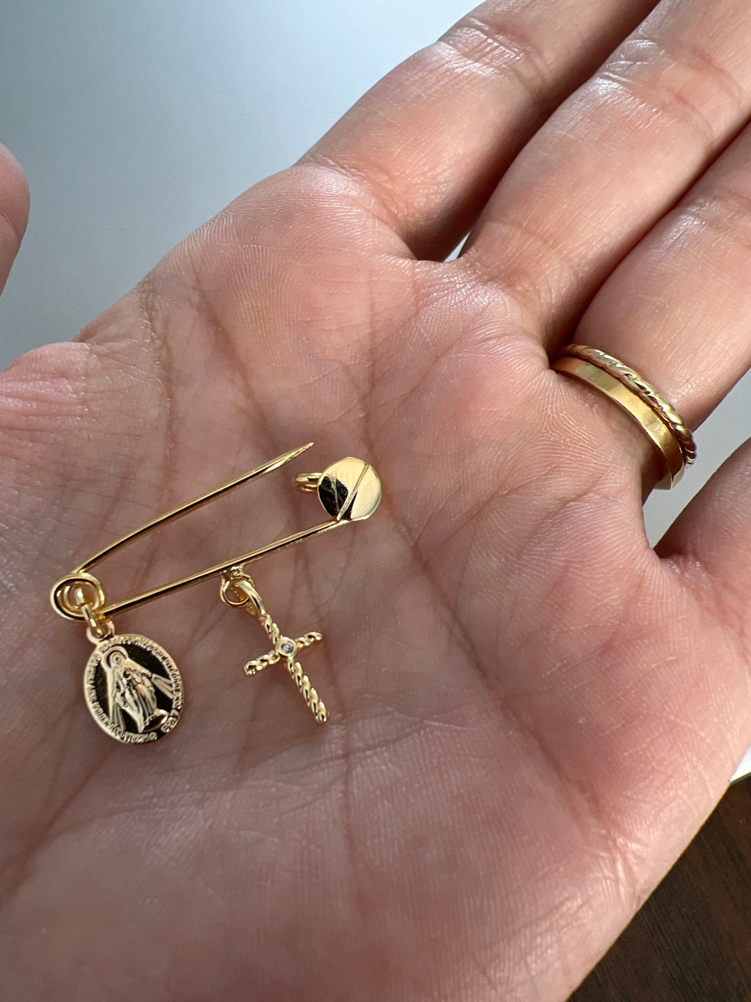 24K Gold Baby Safety Pin. Virgin Baby Safety Pin. Gold Plated Baby