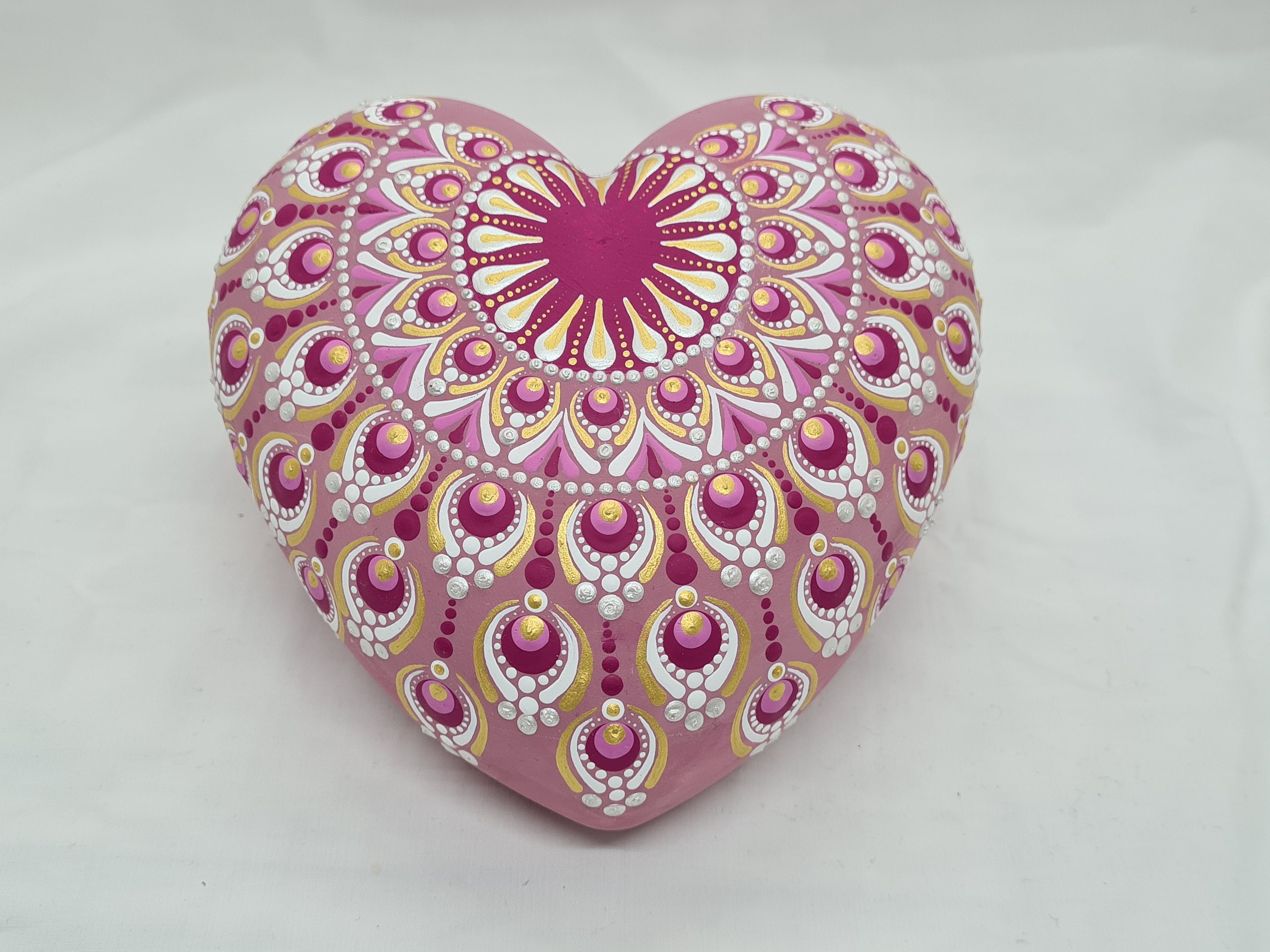 Mandala Stone Hand Made Heart Original Art Work Rock Dot Painting Dot Art Stone  Hand Painted Heart