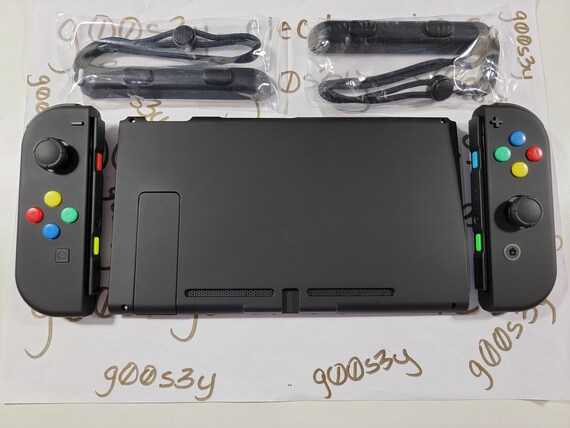 New Nintendo Switch Custom Black Joycons with SNES Colored Buttons