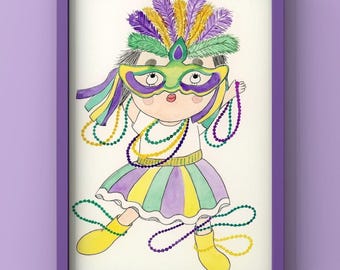 Impresión giclée del Mardi Gras de Nueva Orleans / Arte de acuarela del carnaval