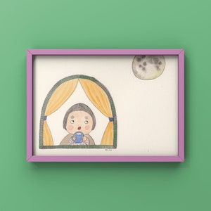 Mond Badend Aquarell Illustration Giclée Kunstdruck | Vollmond, Ayurveda, Dinacharya, Mondlicht, Mond Ritual, Luna, Mikrokosmos, Makrokosmos