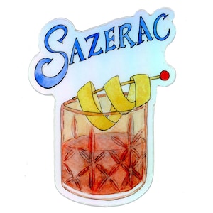 Adesivo olografico Sazerac / New Orleans, Cocktail, Nola, Crescent City, Big Easy, Louisiana, Illustrazione di cibo, Fustellato, Fustellato, Bevanda
