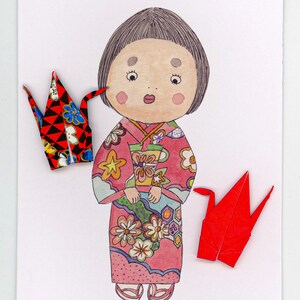 Illustration aquarelle de kimono et de grues en origami Carte De Vœux | Japonais, Japon, Nouvel an, Carte faite main, Carte artisanale, Carte pour note