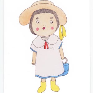 Tarjeta de felicitación / Ilustración de Pequeño Marinero, Tarjeta ilustrada, Pintura, Sombrero para el sol, Verano, Dibujo, Garabato, Pintura