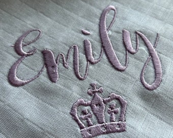 Baby Muslin Cloth Embroidered Personalised, Embroidered burp cloth, Muslin square, Cross Crown