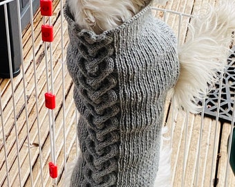 Knitting Pattern - Dog Jumper - Cable & Rib Dog Jumper - Dog Sweater -Digital Download