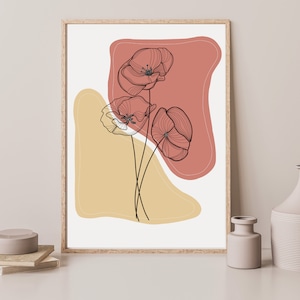 Poppy Flower Simple Line Art Neutral Digital Print