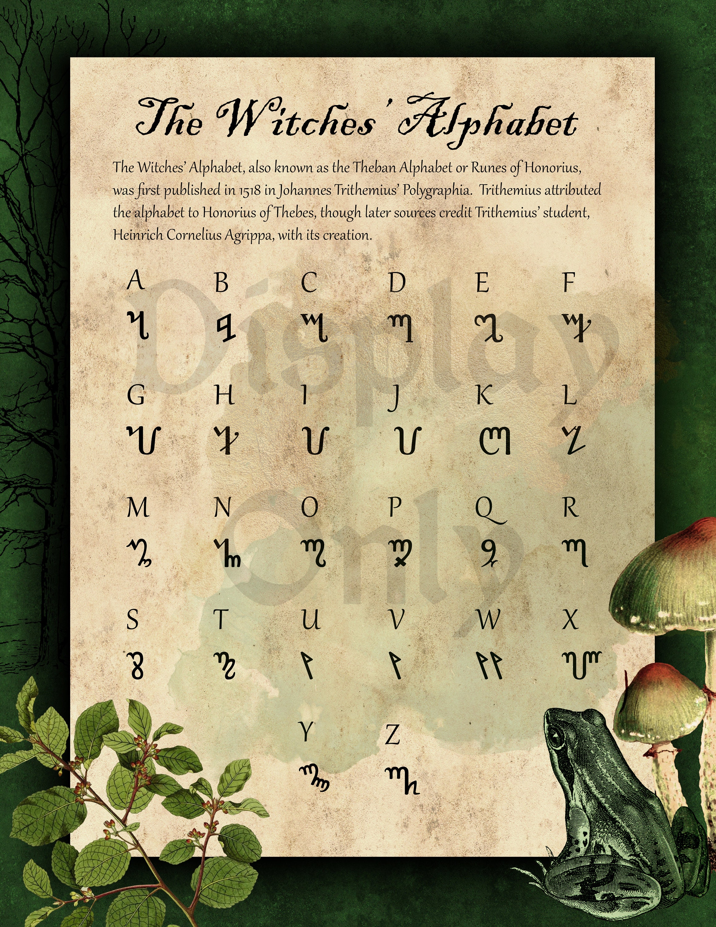 Witches Alphabet Printable Theban Alphabet Book of Shadows Page