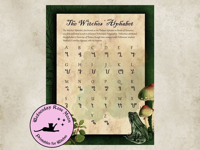 Witches Alphabet Printable Theban Alphabet Book of Shadows Page