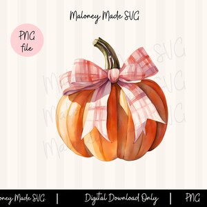 Watercolor Pumpkin with Bow PNG, Coquette Fall PNG,  Clipart and Sublimation