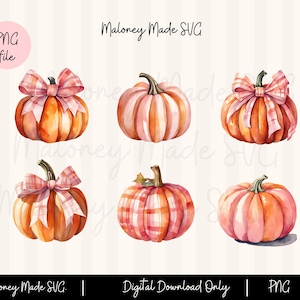 BUNDLE- Watercolor Pumpkin with Bow PNG, Coquette Fall PNG Bundle,  Clipart and Sublimation